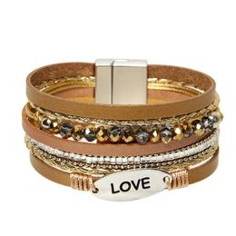 Bangle ORNAPEADIA Bohemian Style Genuine Leather Crystal Bead Bracelet For Women Wide Side Multilayer Wholesale