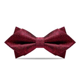 Luxury Wine Red Dress Bow Tie For Men Designer Brand Wedding Party Butterfly Bowtie Silk Polyester Two Layer With Gift Box