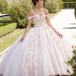 sweet 15 16 quinceanera dresses UK - Light Pink Quinceanera Dress 2021 Off The Shoulder Appliques Sequins Backless Princess Sweet 16 Ball Gown Vestidos De 15 Años