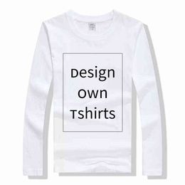 Custom Printed T Shirts Cotton Long Sleeve Solid Tops Tees Men Casual Tshirts Design Own T-shirts For Couples Family Class Team G1222