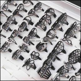 Wedding Rings Jewellery 50 Pieces/Lot Butterfly Bowknot Heart Letter Design Stainless Steel For Women Mix Cute Fashion Wholesale 220115 Drop D