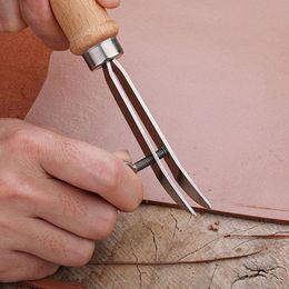 leather creaser Canada - Sewing Notions & Tools Creative Leather Craft Edger Creaser Wood Handle Adjustable Crafts Tool
