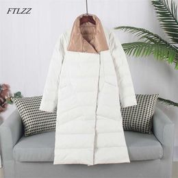 FTLZZ Duck Down Jacket Women Winter Long Double Sided Plaid Coat Female Plus Size Warm Parka Slim Outwear 211013