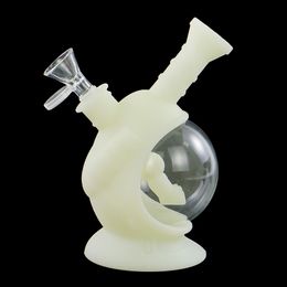 6.4'' Space capsule water pipe glass hookah silicone smoking set unqiue design hookahs bong oil rig bongs tobacco glowing