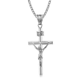Pendant Necklaces INRI Jesus Cross Stainless Steel Chain Link For Men Him Christian Religious Jewelry
