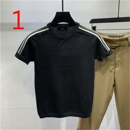 Men's tight-fitting Korean version of trendy half-sleeved embroidered short-sleeved sweater t-shirt 210420