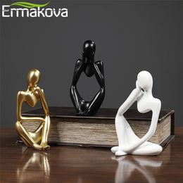 ERMAKOVA Thinker Statue Abstract Resin Sculpture Mini Art Decorative Desk Figurine Thinker Figures Office Bookshelf Home Decor 210811