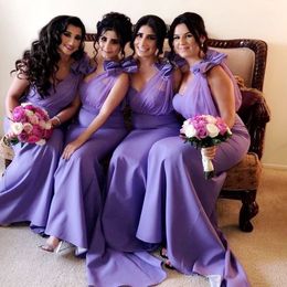 Lavender Mermaid Bridesmaid Dresses One Shoulder Neck Country Maid Of Honour Gowns Floor Length Plus Size Satin Wedding Guest Dress