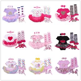 Lovely Baby Girl Bodysuits Tights Shoe Headband 4-Piece Clothes Suit Princess Girls Cute Photography Props Cute Newborn Jumpsuit 210413