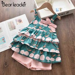 Bear Leader Girls Clothing Sets 2022 New Summer Girls Sleeveless Clothes Cherry T-shirt and Shorts Outfits Kids Sweet Suits 3 7Y Y220310
