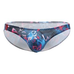 Underpants Enhance Penis Pouch Panties Men Underwear Printed U-Convex Mesh Breathable Moisture-Wicking Briefs Bikini