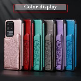 Shockproof Phone Cases for Samsung Galaxy Note20 S21 S20 Ultra Note10 Plus Mandala Embossing PU Leather Dual Buckle Kickstand Protective Case with Card Slots