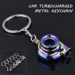 Keychains Mini Turbo Turbocharger Keychain Spinning Turbine Key Ring Metal Pendant Car Interior Accessories Hair Dryer Creative Gifts
