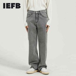 IEFB Abbigliamento da uomo Primavera Jeans neri Coreano Tubo dritto allentato Jeans con bordo grezzo grigio chiaro Pantaloni dritti da uomo Y5066 210524