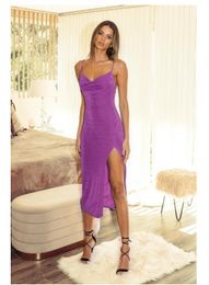 Dress matching shoes spring summer fashion modern leisure temperament sling V-neck sleeveless slim pure solid Colour long split sexy skirt lady apparel clothing