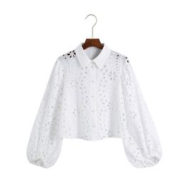 HSA Women White Blouses Lace Flower Crochet Puff Sleeve Cotton Boho Shirt Blusas Roupa Feminina Outwear 210430