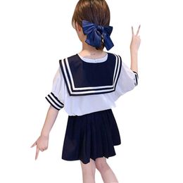 Girls Clothes Striped Tshirt + Skirt Girl Summer Casual Style Children's Suits 6 8 10 12 14 210528
