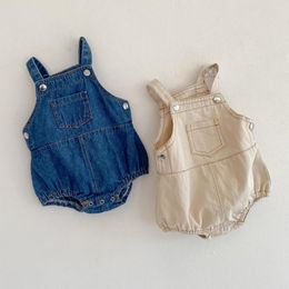 New Spring Baby Boys Girls Clothing Sleeveless Baby Denim Bodysuits Kids Jumpsuit Summer Baby Denim Overalls 210413