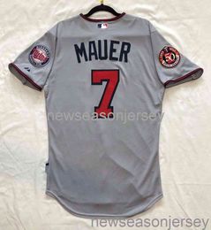 Stitched #7 JOE MAUER Grey JERSEY Men Women Youth Baseball Jersey XS-5XL 6XL