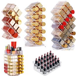Lipstick Holder Make-up Organiser Cosmetic Storage Box Lip Gloss Storage Rotating Display Stand Transparent Plastic Storage Box