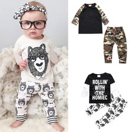 8 Styles Kids Clothing Sets Autumn Baby Boys Cartoon Letter T-shirt Top + Striped Pants 2pcs/set Outfits Newborn Baby Girls Clothes M690