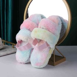 Youdiao Women Slippers Faux Fur Fluffy Summer Winter Warm Plush Grey Colour Non-slip Fuzzy Cosy Bedroom Home Furry Slippers H1115