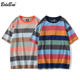 BOLUBAO Summer Harajuku T Shirt Male Striped T-Shirt Fashion Streetwear Men Skate Tee Shirts Slim Clothes 210518