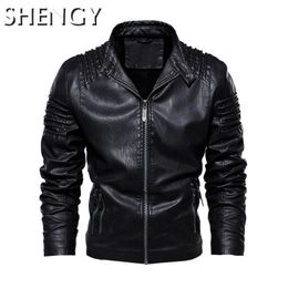 Men's Jackets 2021 Men Leather Motorcycle Jacket Pu Autumn Winter Fleece Warm Windproof Baseball Plus Size Tops Bomber Overcoat Male