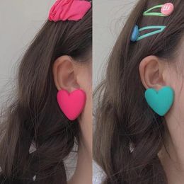 Heart Stud Earrings for Women Korean Geometric Cute Candy Colour Red Green Earrings Girl Daughter Gifts 2022 Sweet Jewellery