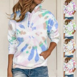 Plus Size Autumn Tie-dye Print Hoodies Women Colour Hooded Drawstring Long Sleeve Pocket Casual Loose Pullover Ladies Sweatshirt 210526
