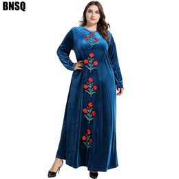 9155 fashionable and dignified large Arab women's dress blue plant embroidery casual golden velvet skirt