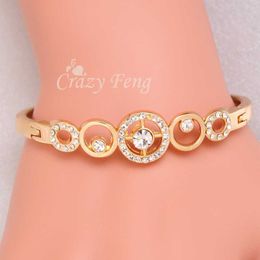 Trendy Brand Gold Colour Round Crystal Cross Charms Bracelets Bangles for Women Wedding Party Bridal Costume Jewellery Bijoux Gift X0706