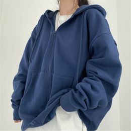 Designer Women Hoodies Solid Color Zip Up Pocket Oversized Harajuku Korean Sweatshirts Female Long Sleeve Hooded Streetwear Casu