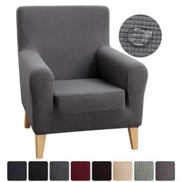 Waterproof Sloping Arm Back Chair Cover Elastic Armchair Wingback Wing Sofa Stretch Protector Slip#1 211116