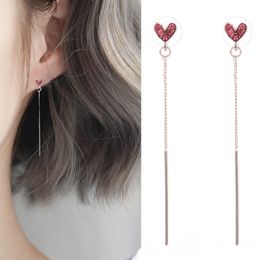 Earrings For Women Simple Red Love Heart Tassel Female Long Dangle Hoop Earrings Fashion Jewellery Pendant Woman's Accesories