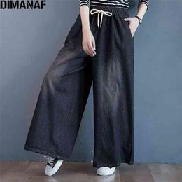 DIMANAF Women Jeans Pants Vintage Lady Wide Leg Loose Denim Female Trousers Pantalones Oversize JeansOversize 210809