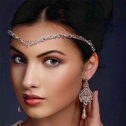 Stonefans Fashion Luxury Crystal Bridal Forehead Chain Jewellery Hair for Women Indian Wedding Headdress Girl Star Decoration Gift 210707