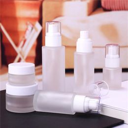 Frosted Glass Bottle Refillable Cream Jar Lotion Spray Cosmetics Sample Storage Containers 20ml 30ml 40ml 60ml 80ml 100ml 120ml