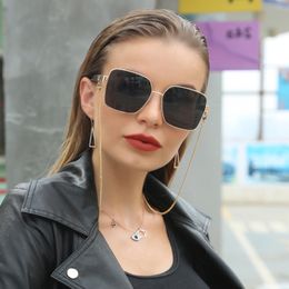 2022 With Chain Trendy Fashion Woman Sunglass Square Big Size Frame Luxury Digner Eyewear Outdoor Female Male Sun Glass