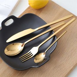 24pcs Golden Top Quality Stainless Steel Steak Knife Fork Party Cutlery Set Gold Kinfe Forks Tableware 210928