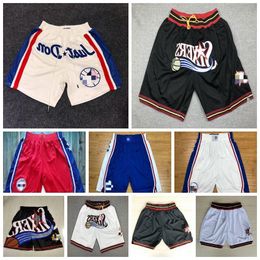 Mens stitched Just Don Basketball Shorts Joel Embiid 21 Ben Simmons 25 Allen Iverson 3 Mitchell Ness 2021/22 Edition City Sweatpants White IG61