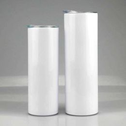 Sublimation Straight Tumbler 20oz Stainless steel blank white cup with lid Cylinder bottle free fast sea shipping DAW148