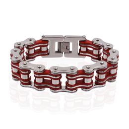 19mm width red Tennis bracelet Punk stainless steel braclets men bicycle motorcycle chain men's Jewellery gift for a guy wholesale