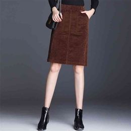 Elastic waist corduroy skirt autumn and winter all-match bag hip Casual Knee-Length Natural CN(Origin) 210416