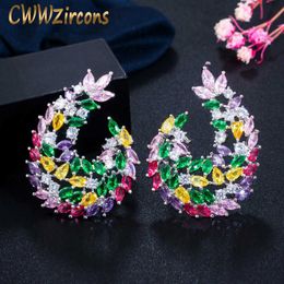 Full Multicolor Cubic Zircon CZ Trendy Elegant Big Flower Drop Earrings for Women Fashion Wedding Prom Jewellery CZ637 210714