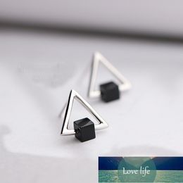 925 Sterling Silver Earrings Black Square Hollow Triangle Stud Earrings For Women Fashion Style Girl Sterling-silver-jewelry