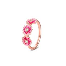 Cluster Rings Pink Flower Trio Ring 925 Sterling Silver For Women Fashion Stackable Style Female Jewellery Findings