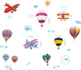 Free Removable Aeroplane Sticker, Lovely Cartoon Balloons For Home Wall Decor of Kids Room 210420