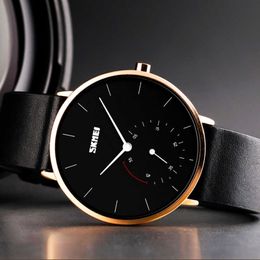 Skmei Men's Fashion Quartz Watch Silm High Hardness Glass Quartz Wristwatch Men Waterproof Leather Band Male Reloj Hombre 9213 Q0524