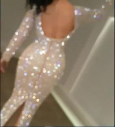 Evening dress Women dress V-neck fishtail dress with diamond set and tight sleeve Yousef aljasmi Kim kardashian Kylie jenner Kendal